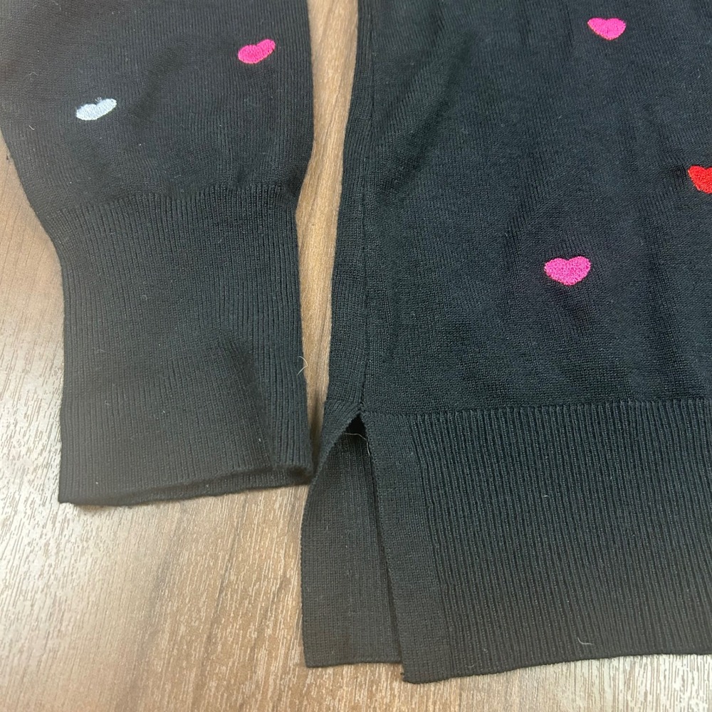 Marled Womens Heart Embroidered Love‎ Crewneck Sweater Black Medium Rayon Blend - Picture 3 of 6